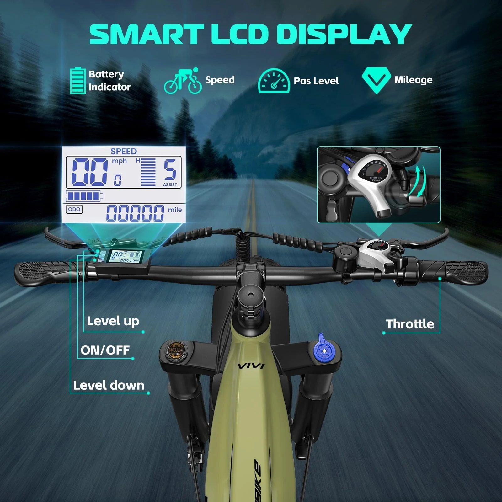 VIVI ACE01 Electric Bike All Terrain Fat Tire Electric Bike SGS Certified to UL2849 - Image 7